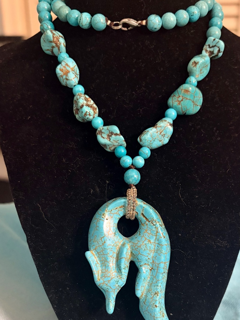 Turquoise Beaded Pendant Necklace - Blue Statement Women’s Jewelry